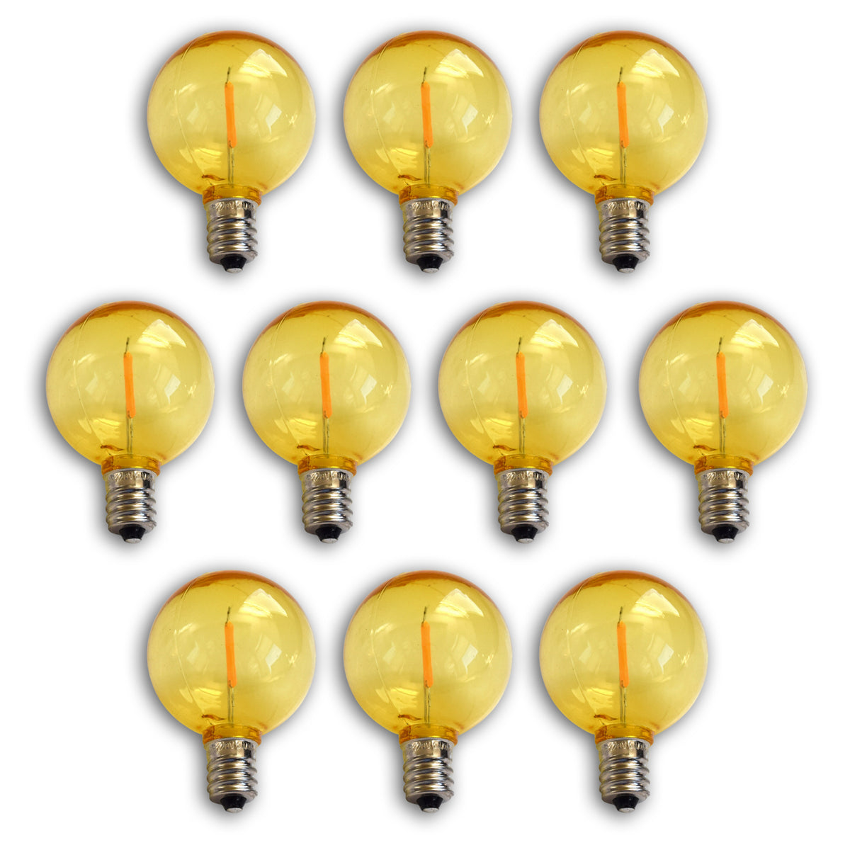 10-PACK Yellow LED Filament G40 Globe Shatterproof Energy Saving Color Light Bulb, Dimmable, 1W,  E12 Candelabra Base