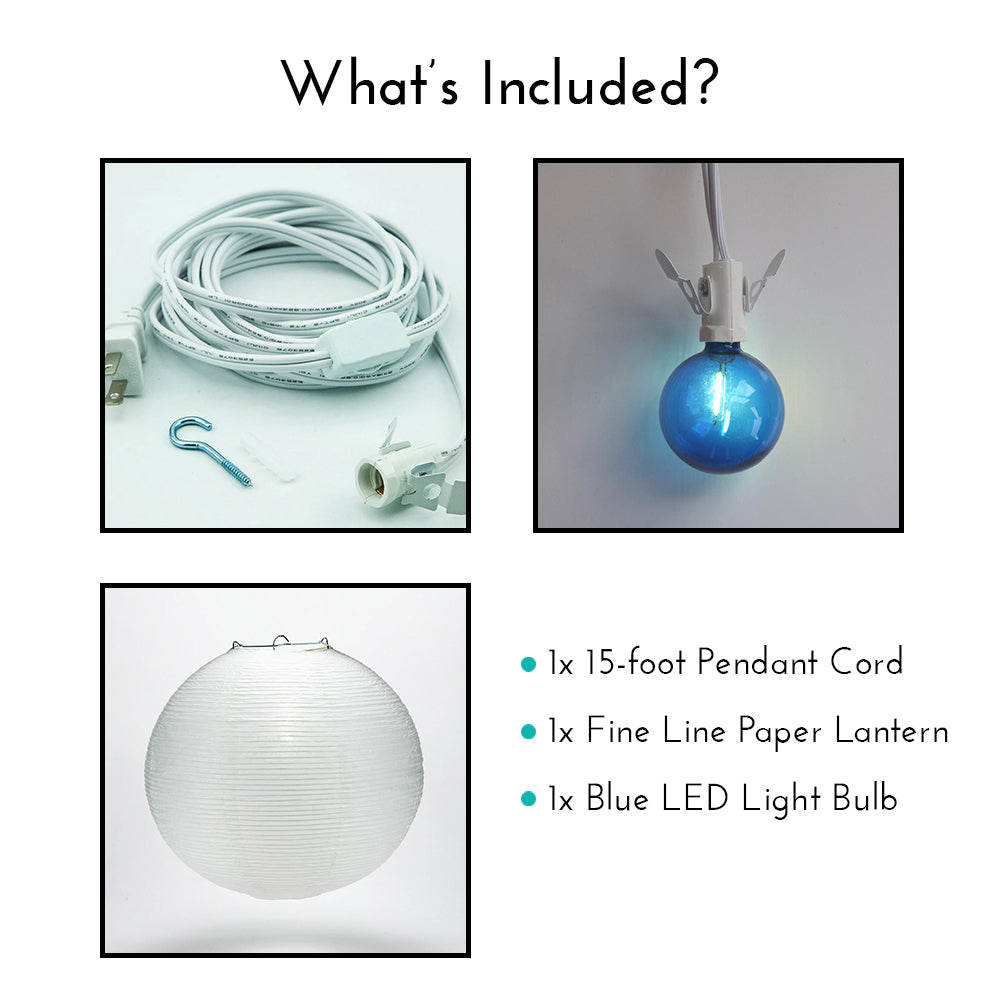 Fine Line Premium Paper Lantern Pendant Light Cord Kit with G50 Blue LED Bulb