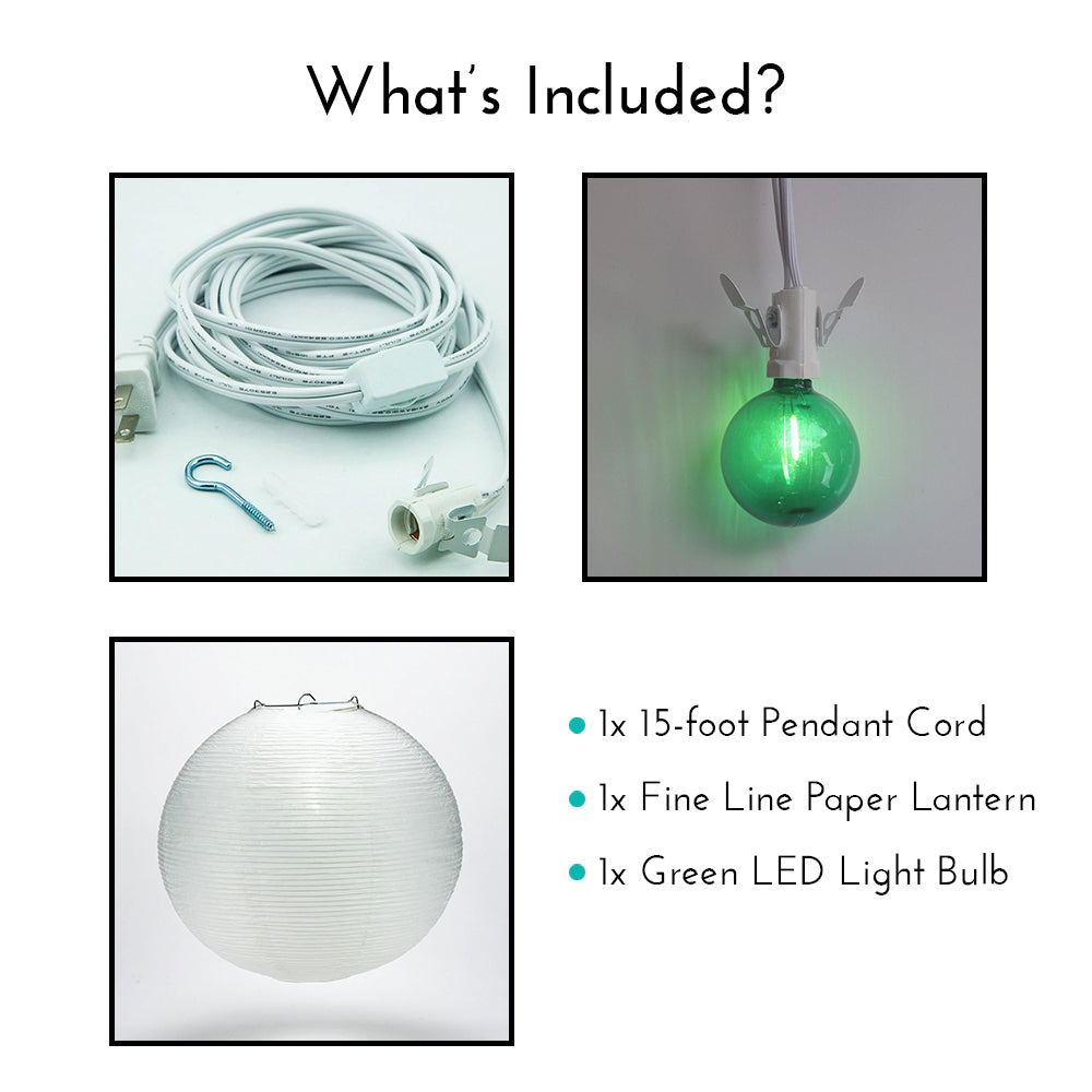 Fine Line Premium Paper Lantern Pendant Light Cord Kit with Green LED Bulb