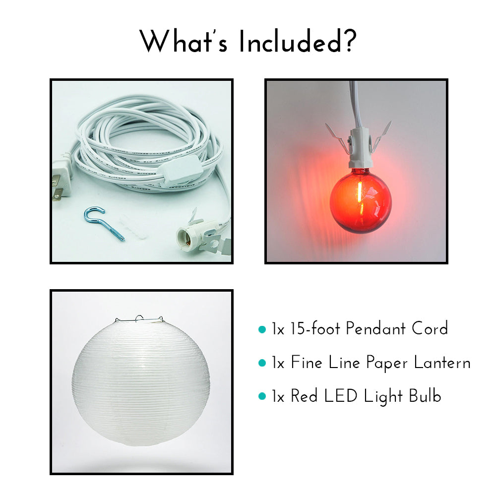 Fine Line Premium Paper Lantern Pendant Light Cord Kit with G50 Red LED Bulb