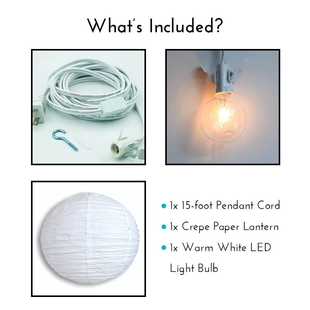 Crepe Premium Paper Lantern Pendant Light Cord Kit with G50 Warm White LED Bulb