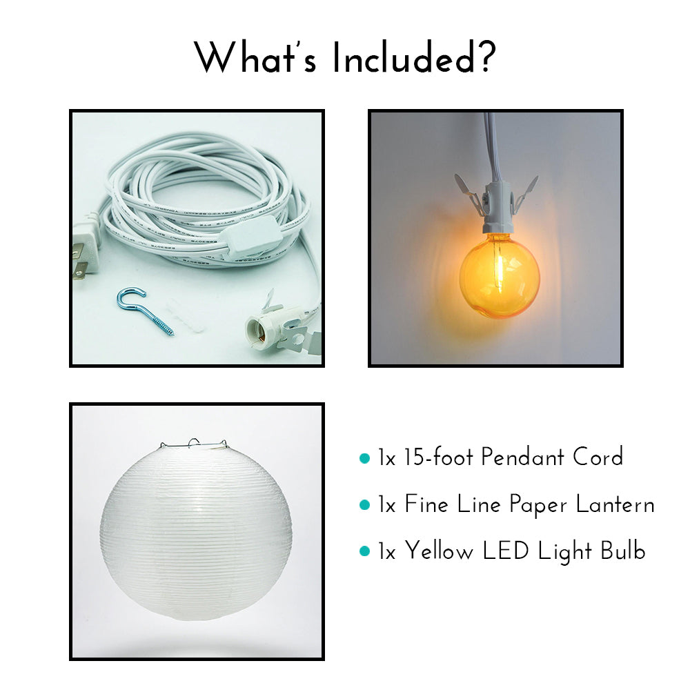 Fine Line Premium Paper Lantern Pendant Light Cord Kit with G50 Yellow LED Bulb