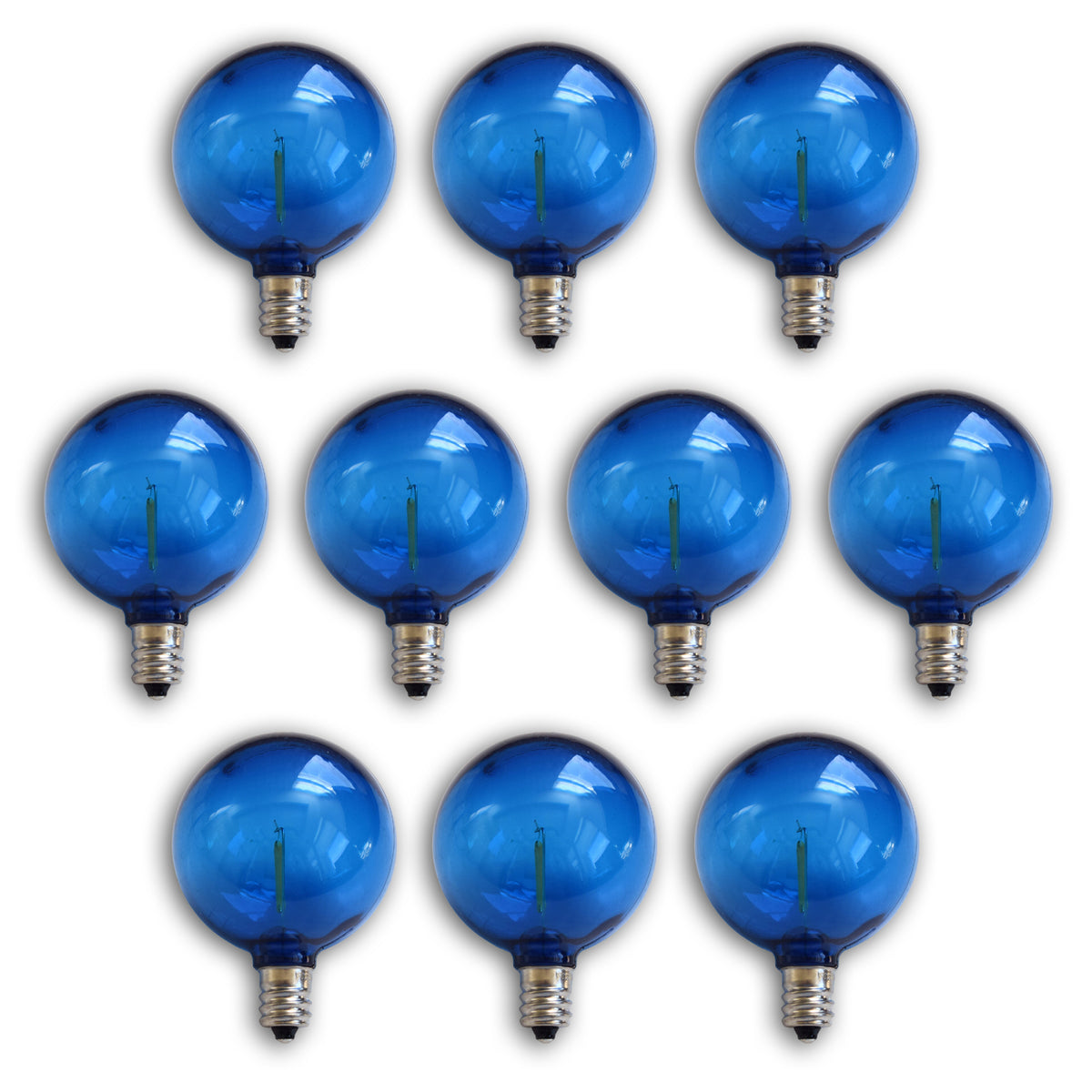 10-PACK Blue LED Filament G50 Globe Shatterproof Energy Saving Color Light Bulb, Dimmable, 1W,  E12 Candelabra Base