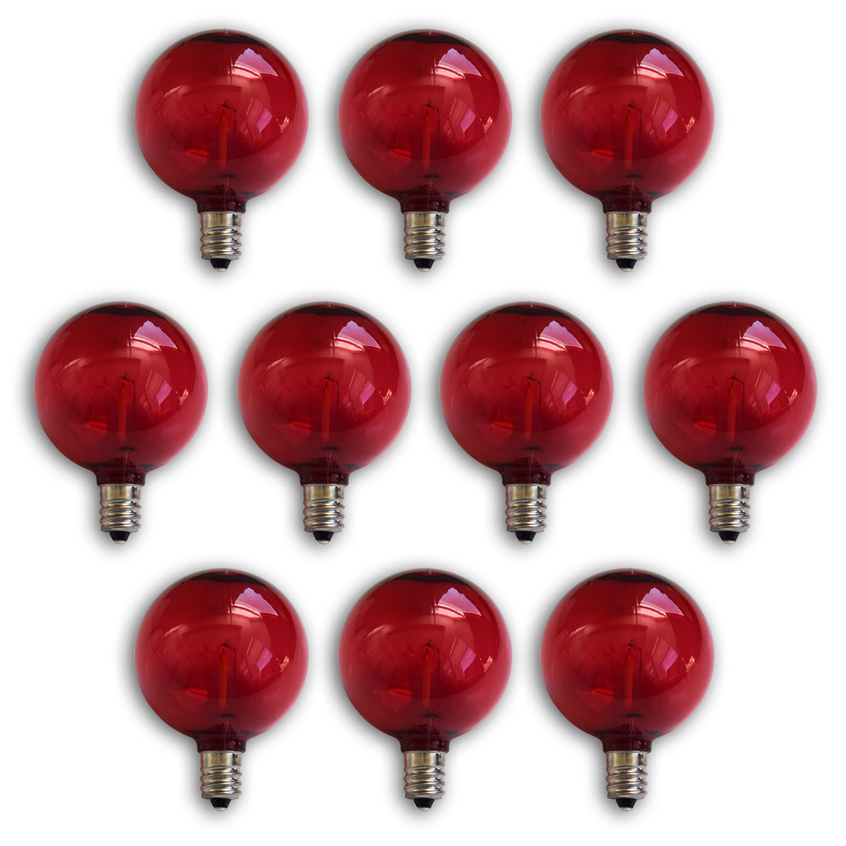 10-PACK Red LED Filament G50 Globe Shatterproof Energy Saving Color Light Bulb, Dimmable, 1W,  E12 Candelabra Base