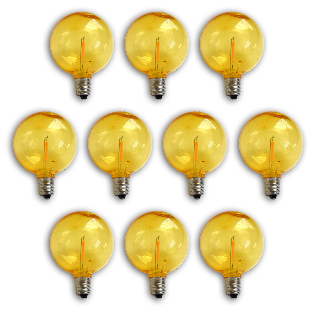 10-PACK Yellow LED Filament G50 Globe Shatterproof Energy Saving Color Light Bulb, Dimmable, 1W,  E12 Candelabra Base