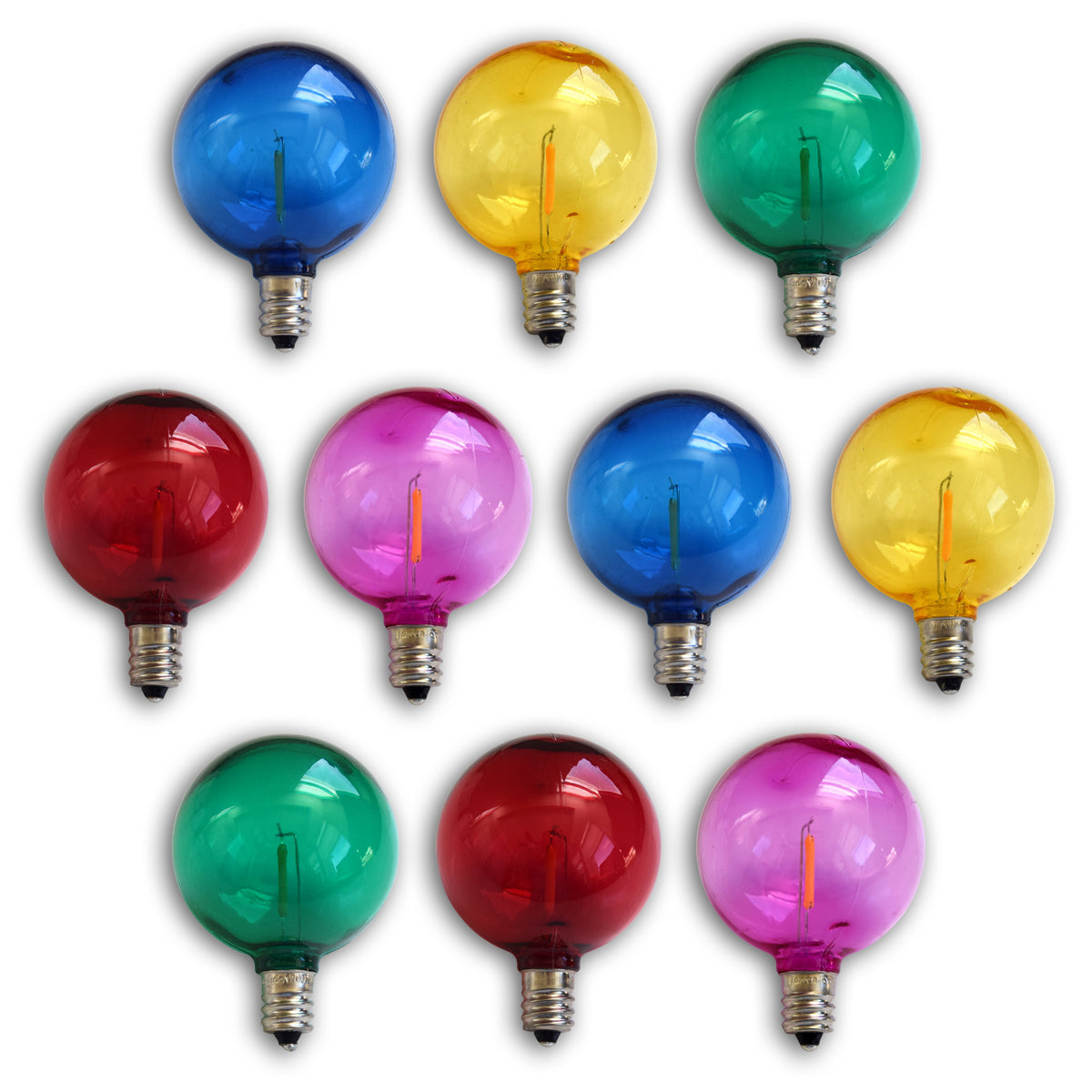 10-PACK Multi-Color LED Filament G50 Globe Shatterproof Energy Saving Color Light Bulb, Dimmable, 1W,  E12 Candelabra Base