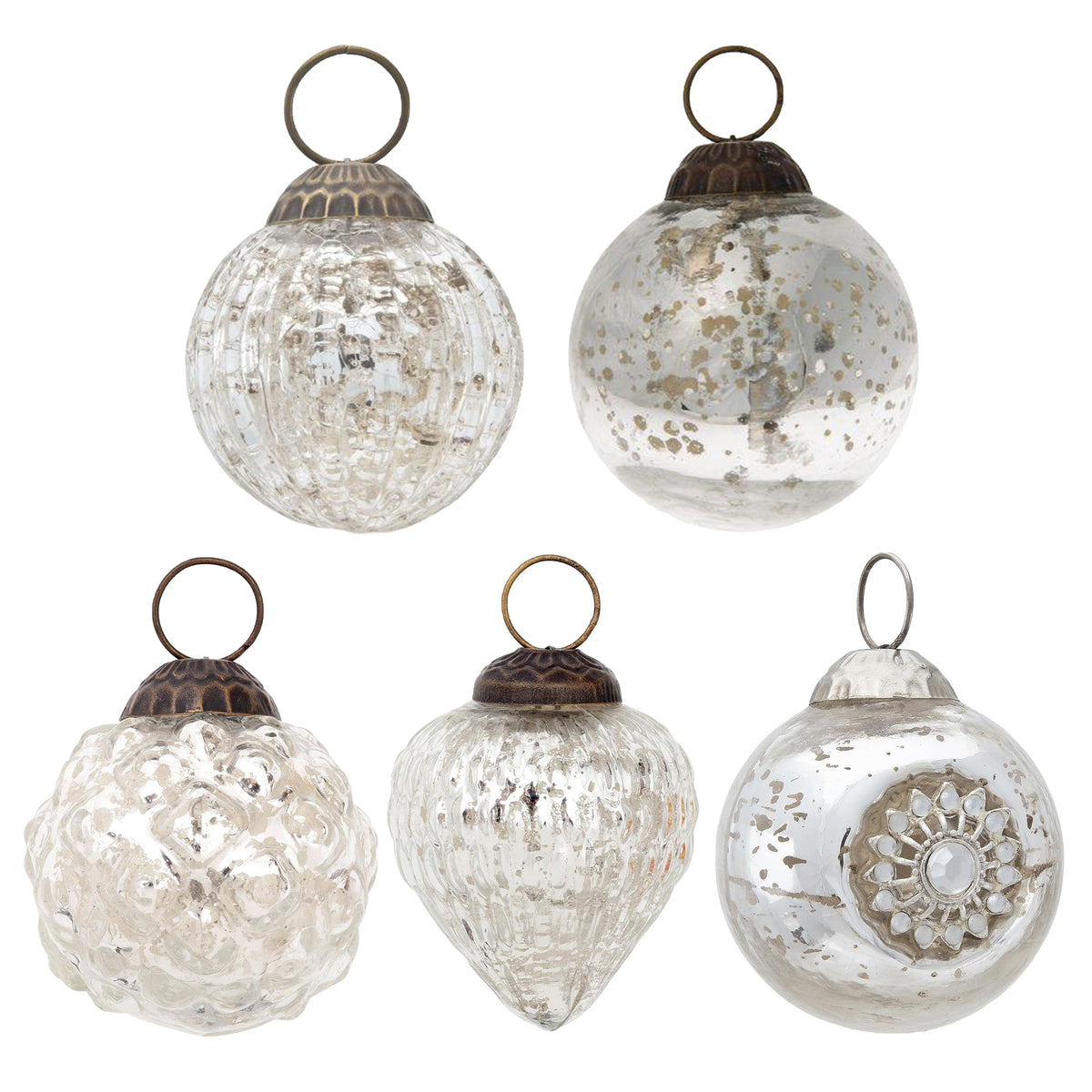 5 Pack | Silver Royal Chic Assorted Ornaments Set - Great Gift Idea, Vintage-Style Decorations for Christmas, Special Occasions, Home Decor and Parties