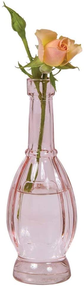 Shabby Chic Pink Vintage Glass Bottles Set - (5 Pack, Assorted Designs)
