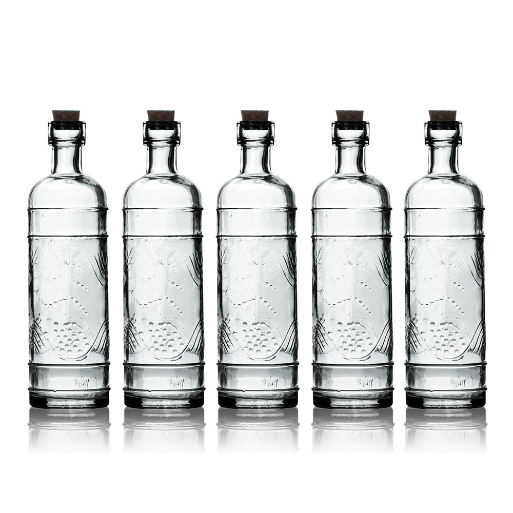 5 Pack - 6.5&quot; Mabel Clear Vintage Glass Bottle with Cork - DIY Wedding Flower &amp; Bud Vases