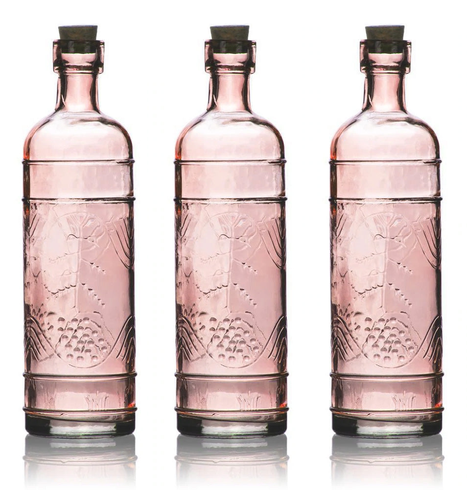 3 Pack | 6.5&quot; Mabel Pink Vintage Glass Bottle with Cork - DIY Wedding Flower &amp; Bud Vases