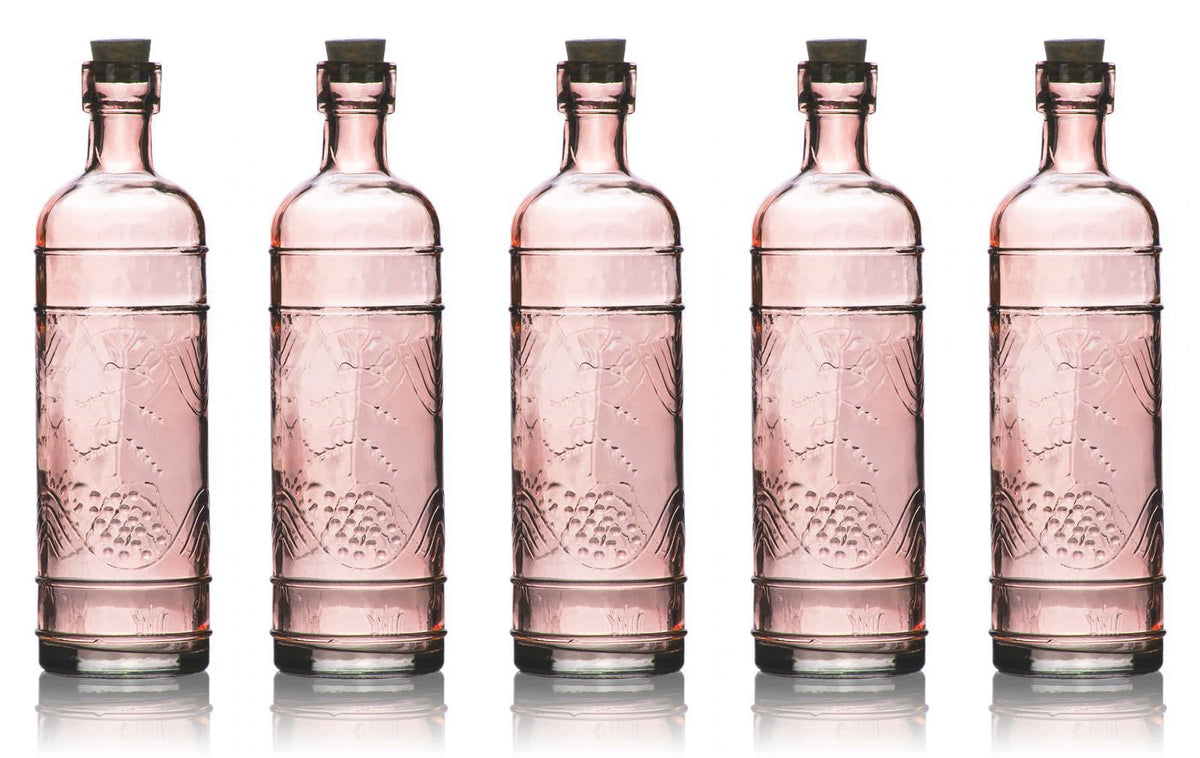 5 Pack - 6.5&quot; Mabel Pink Vintage Glass Bottle with Cork - DIY Wedding Flower &amp; Bud Vases