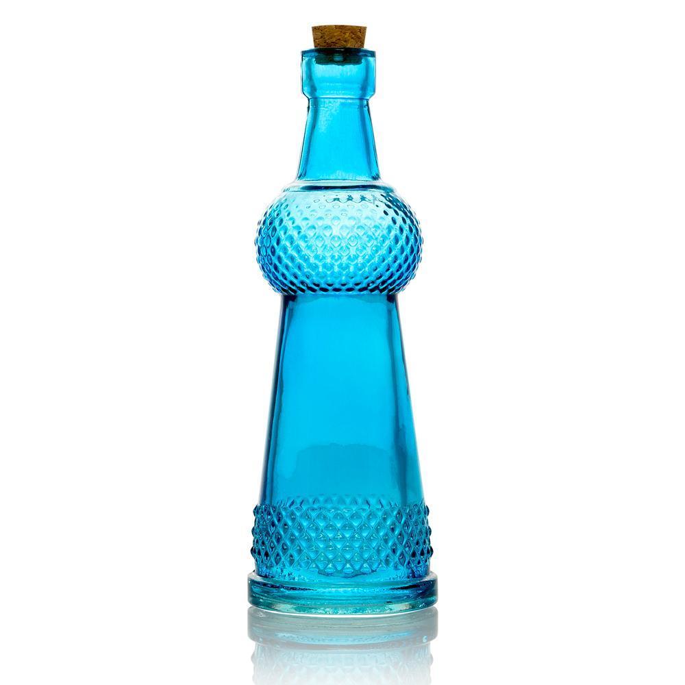 Shabby Chic Turquoise Blue Vintage Glass Bottles Set - (5 Pack, Assorted Designs)