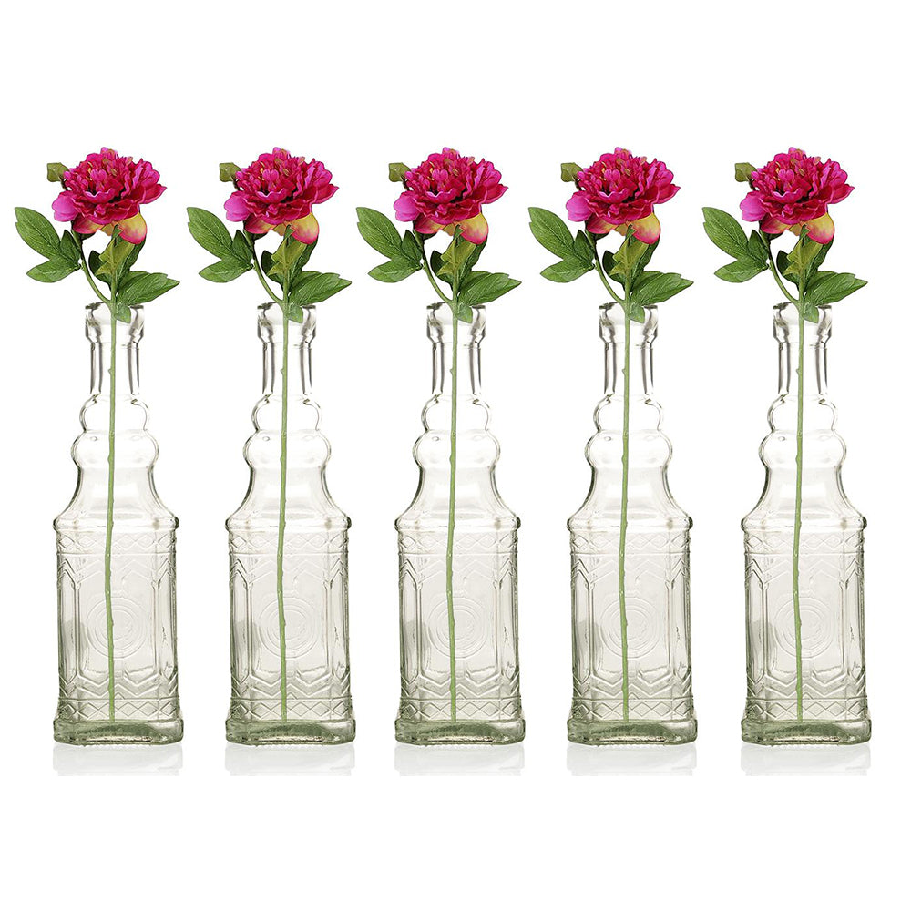 5 Pack - 6.5" Ella Clear Vintage Glass Bottle with Cork - DIY Wedding Flower Bud Vases