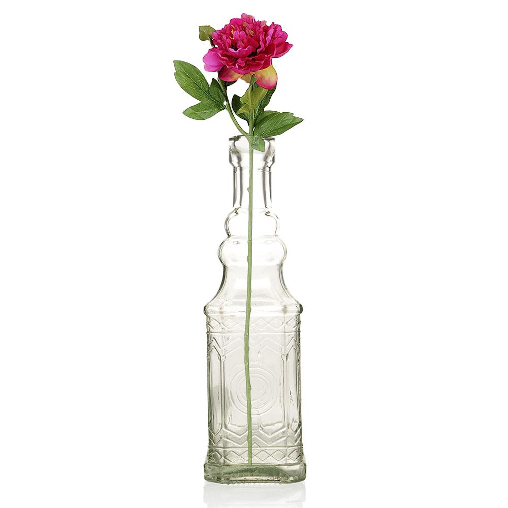 Bohemian Chic Clear Vintage Glass Bottles Set - (5 Pack, Assorted Designs)