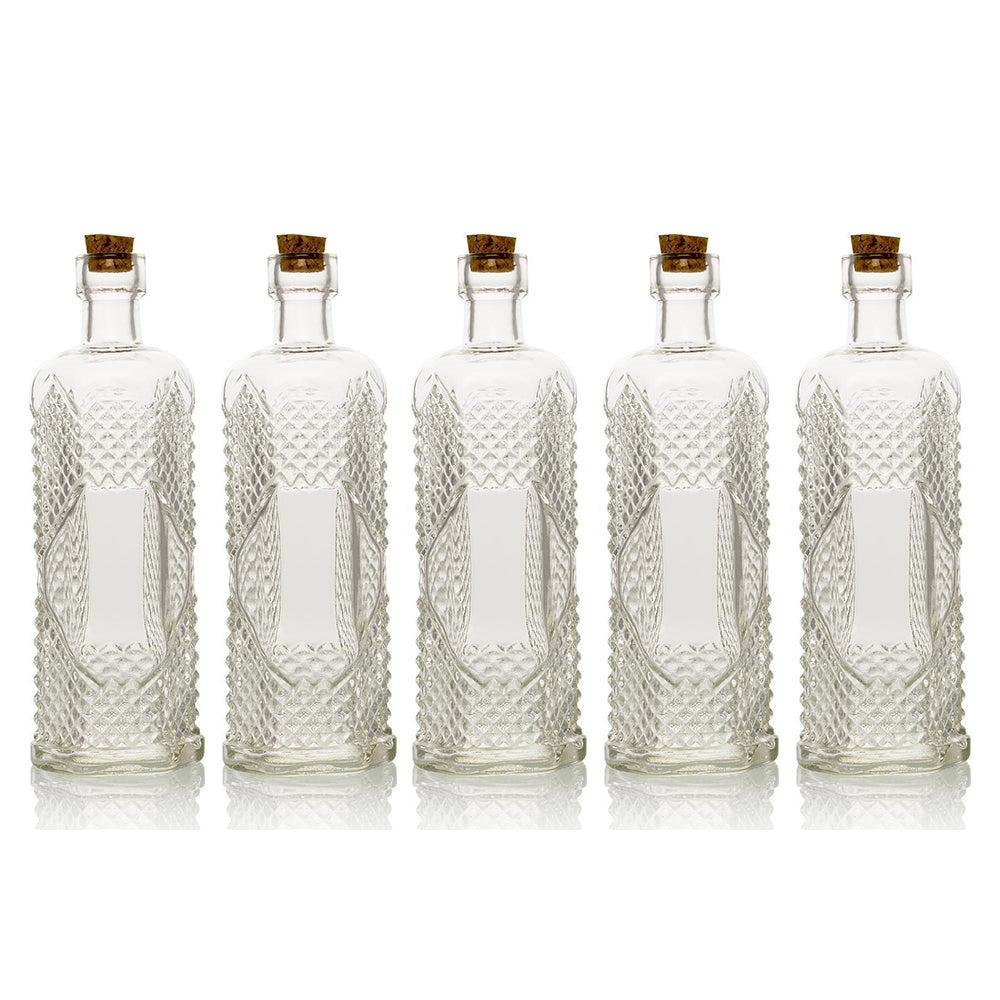 5 Pack - 6.5&quot; Aria Clear Vintage Glass Bottle with Cork - DIY Wedding Flower Bud Vases