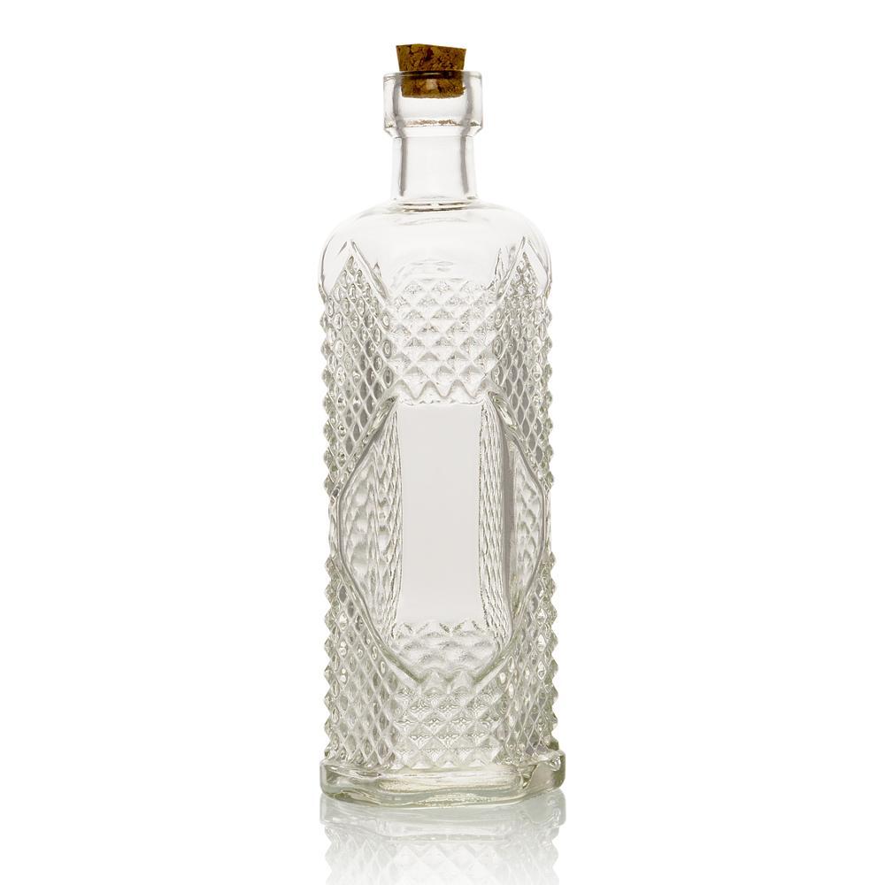 Bohemian Chic Clear Vintage Glass Bottles Set - (5 Pack, Assorted Designs)
