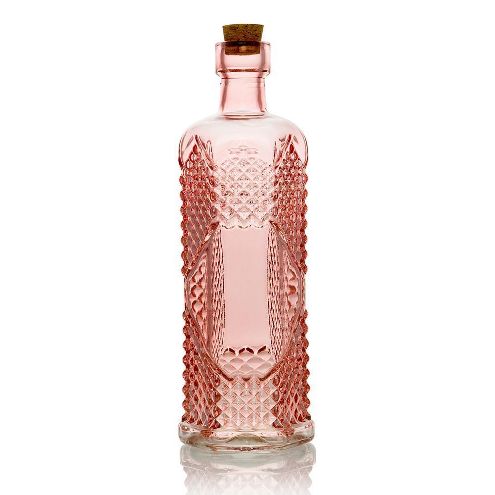 5 Pack - 6.5&quot; Aria Pink Vintage Glass Bottle with Cork - DIY Wedding Flower Bud Vases