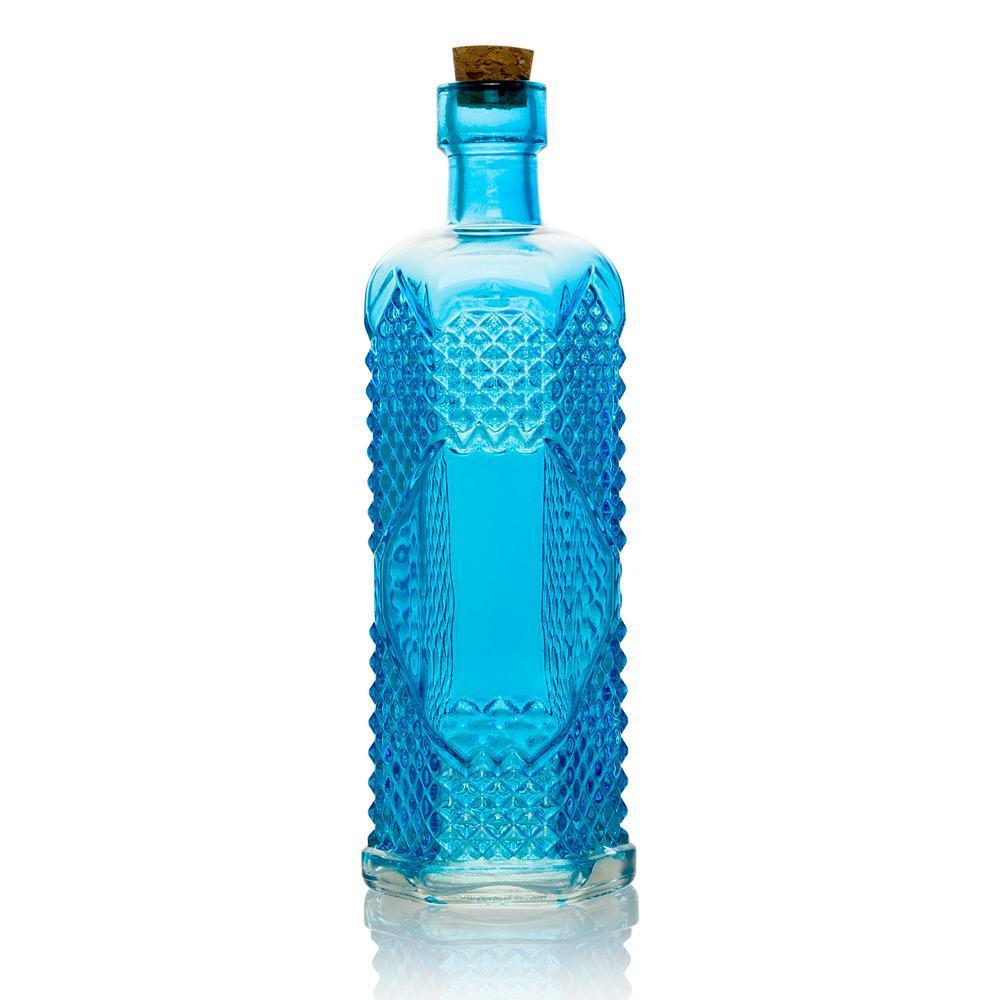 Bohemian Chic Turquoise Blue Vintage Glass Bottles Set - (5 Pack, Assorted Designs)