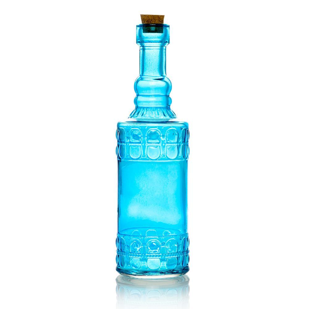 Bohemian Chic Turquoise Blue Vintage Glass Bottles Set - (5 Pack, Assorted Designs)