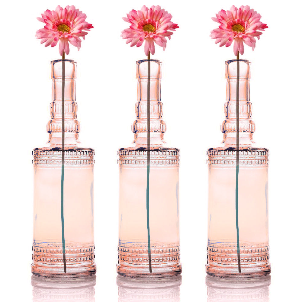 3 Pack | 8.86" Camila Pink Vintage Glass Bottle with Cork - DIY Wedding Flower Bud Vases