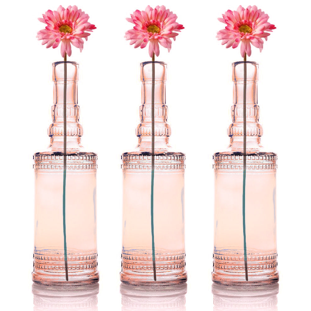 3 Pack | 8.86" Camila Pink Vintage Glass Bottle with Cork - DIY Wedding Flower Bud Vases