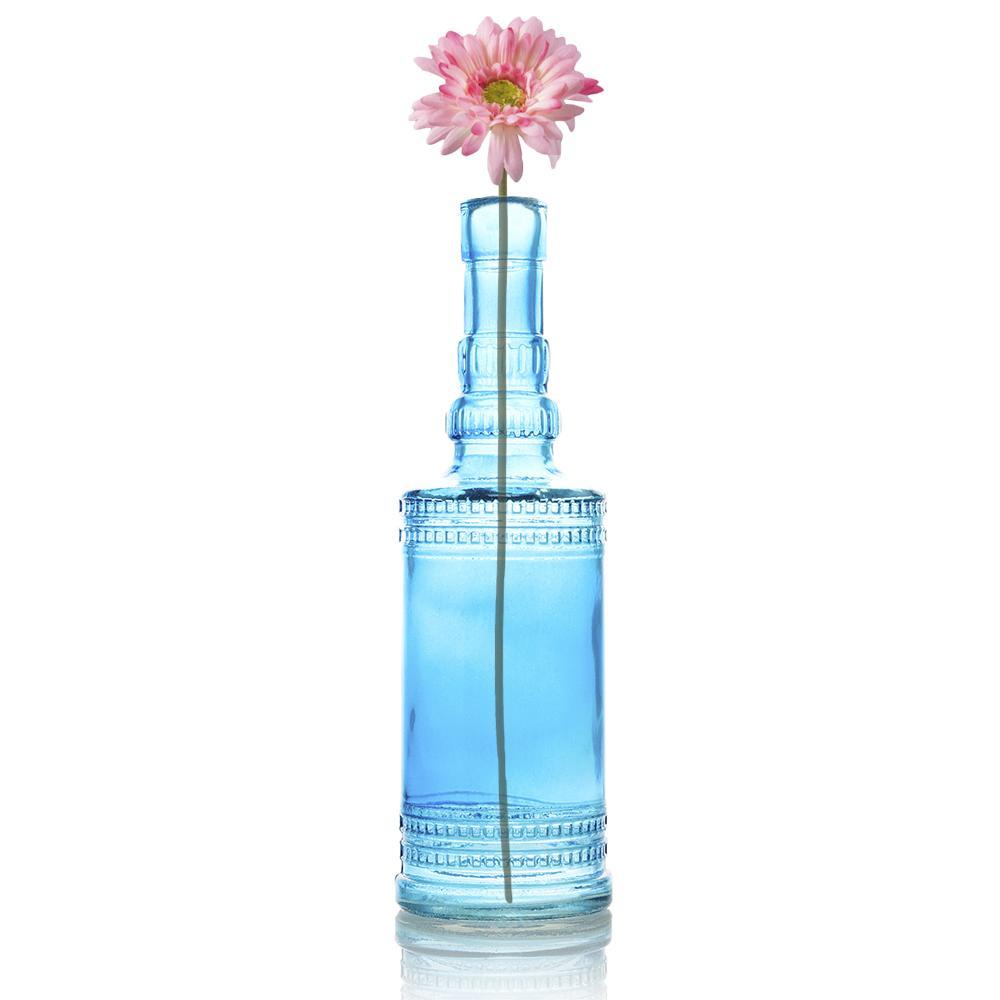 Best of Show Turquoise Blue Vintage Glass Bottles Set - (6 Pack, Assorted Designs)