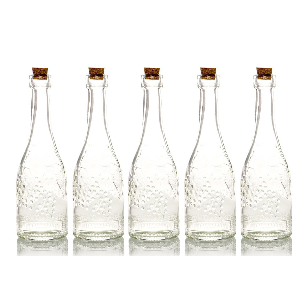 5 Pack - 6.6" Stella Clear Vintage Glass Bottle with Cork - DIY Wedding Flower Bud Vases