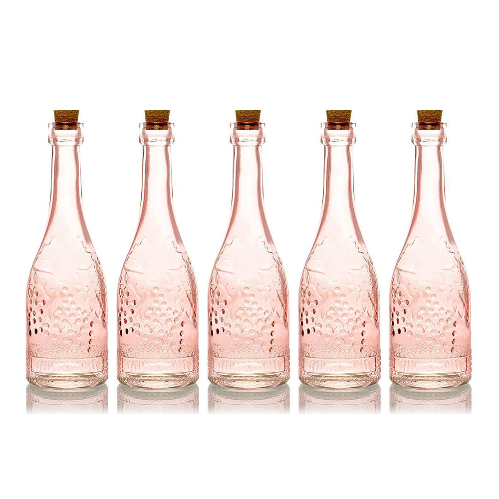 5 Pack - 6.6" Stella Pink Vintage Glass Bottle with Cork - DIY Wedding Flower Bud Vases