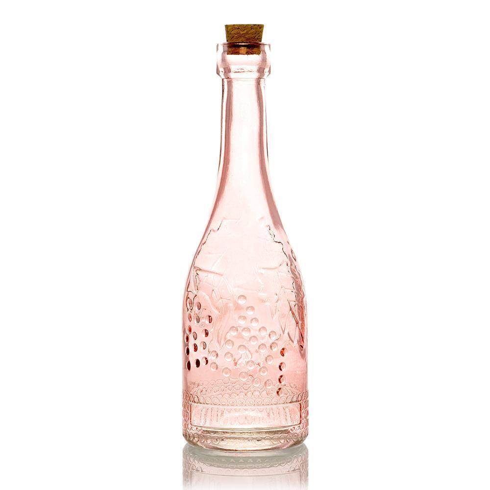 Shabby Chic Pink Vintage Glass Bottles Set - (5 Pack, Assorted Designs)
