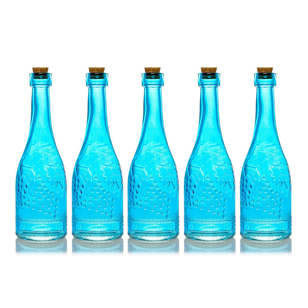 5 Pack - 6.6&quot; Stella Turquoise Vintage Glass Bottle with Cork - DIY Wedding Flower Bud Vases