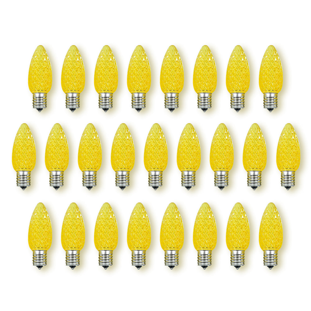 Replacement Yellow 5 LED C9 Faceted Christmas Light Bulbs, E17 Base (25 PACK)