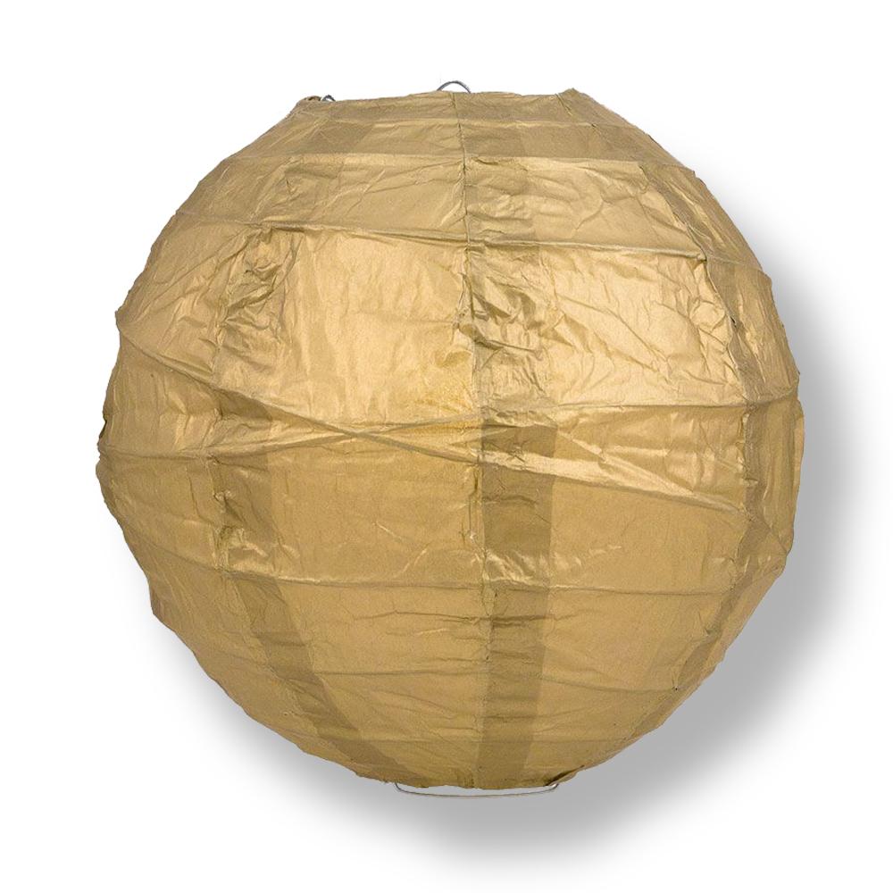 Gold Round Paper Lantern, Crisscross Ribbing, Hanging Decoration