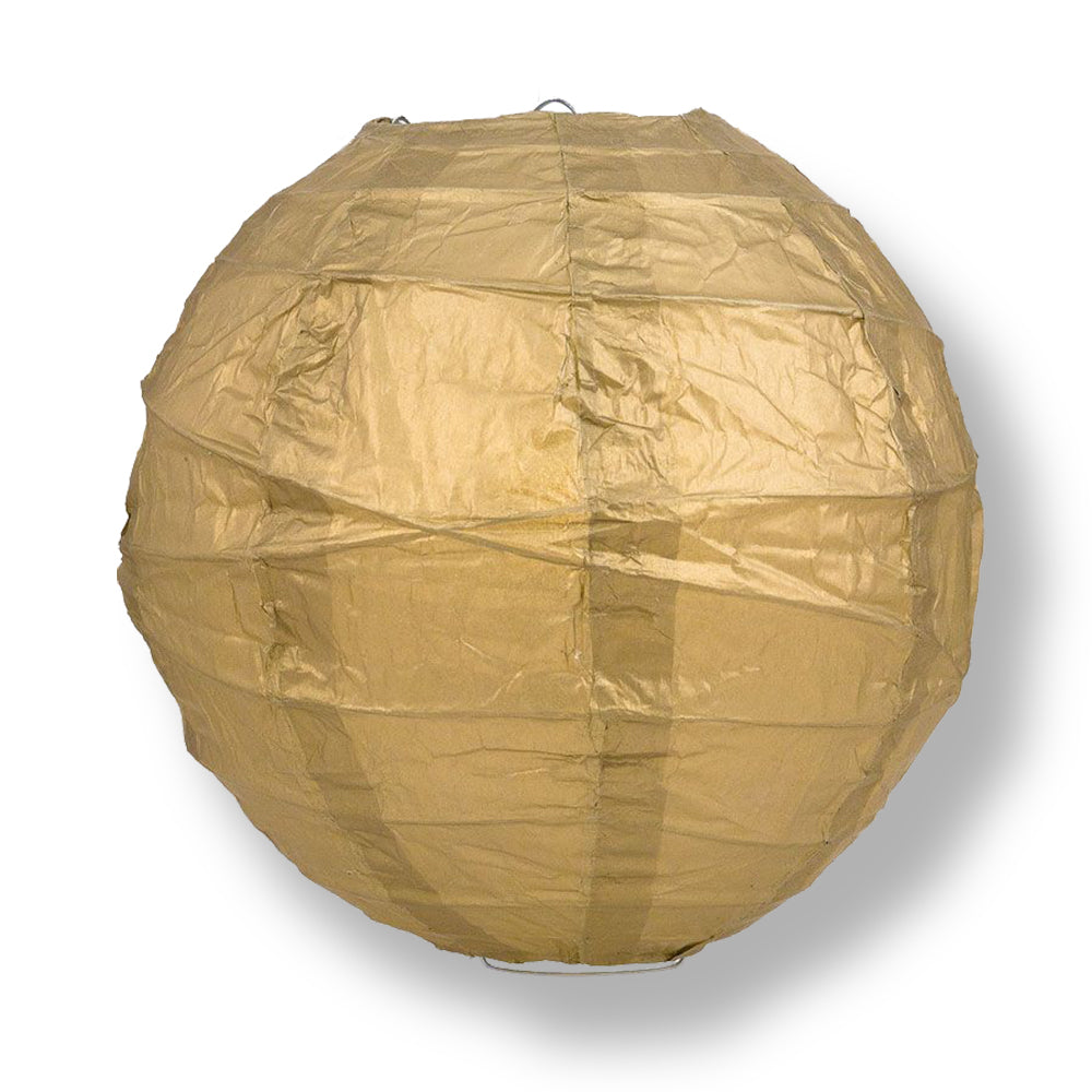 24" Gold Round Paper Lantern, Crisscross Ribbing, Chinese Hanging Wedding & Party Decoration - PaperLanternStore.com - Paper Lanterns, Decor, Party Lights & More