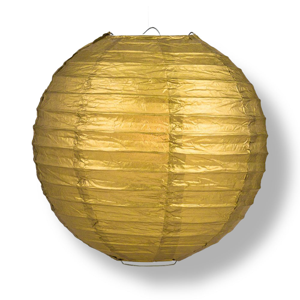 8" Gold Round Paper Lantern, Even Ribbing, Chinese Hanging Wedding & Party Decoration - PaperLanternStore.com - Paper Lanterns, Decor, Party Lights & More