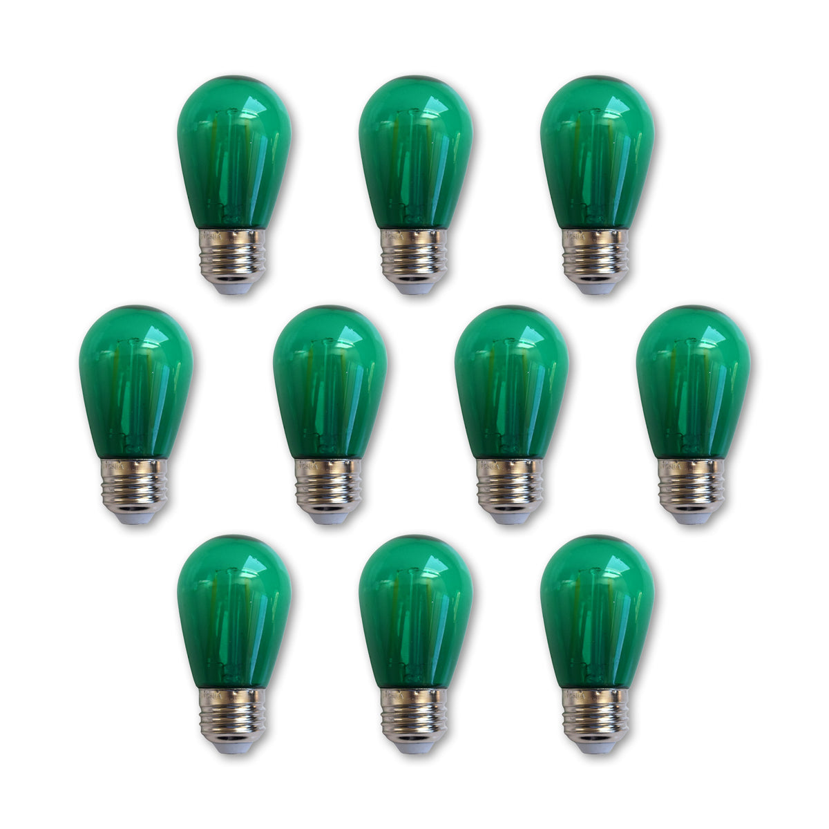 10-PACK Green LED Filament S14 Shatterproof Energy Saving Color Light Bulb, Dimmable, 2W,  E26 Medium Base