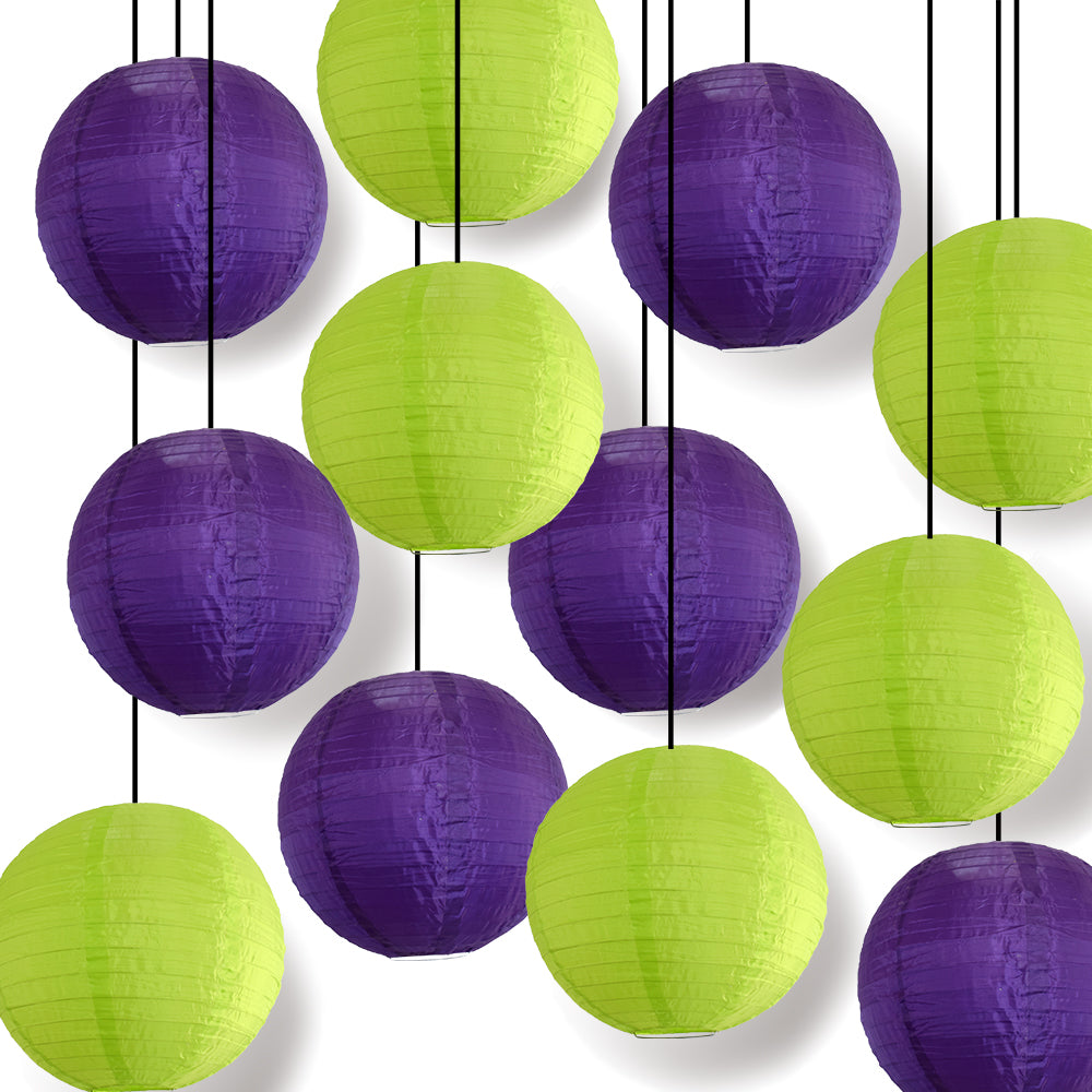 Halloween 12-Piece Purple / Green Nylon Lantern Party Pack Set, Assorted Hanging Decoration
