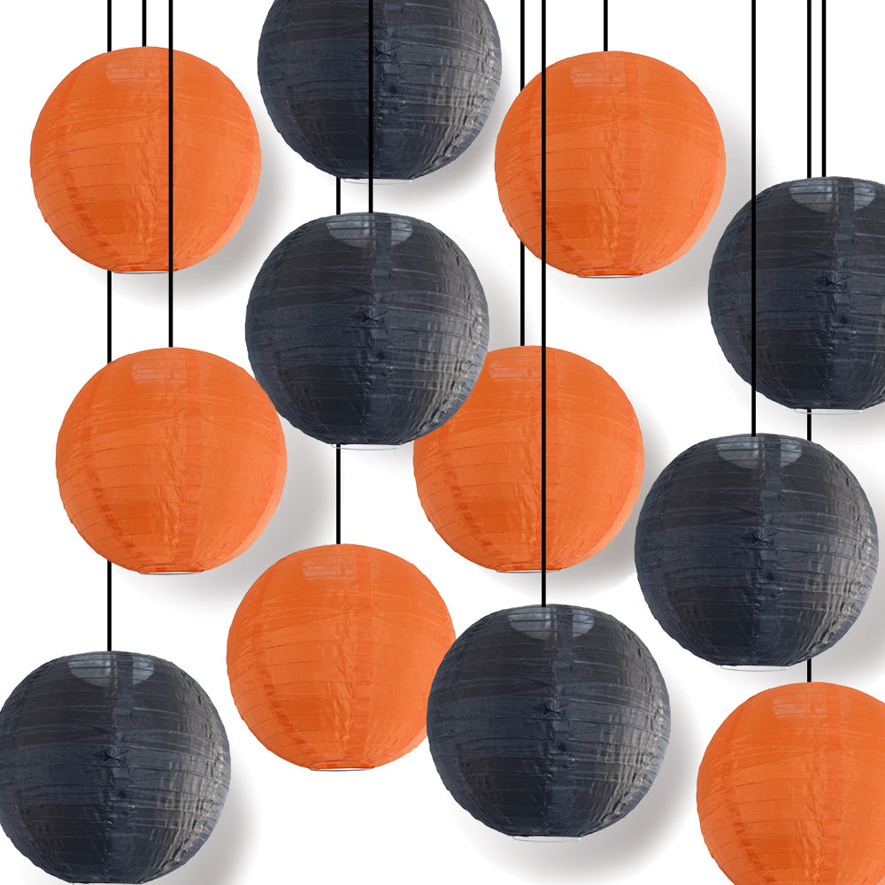 Halloween 12-Piece Black / Orange Nylon Lantern Party Pack Set, Assorted Hanging Decoration