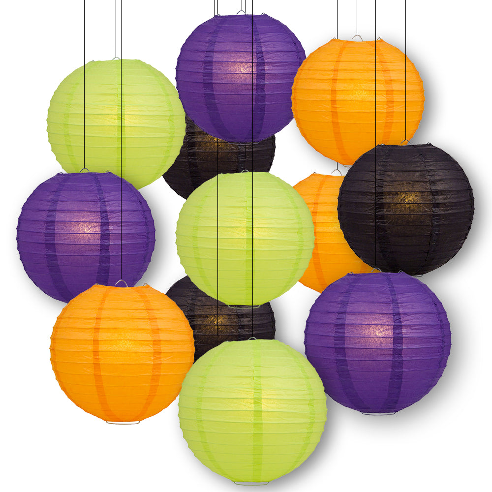 Halloween Celebration Party Pack Ribbed Paper Lantern Combo Set (12 pc Set)