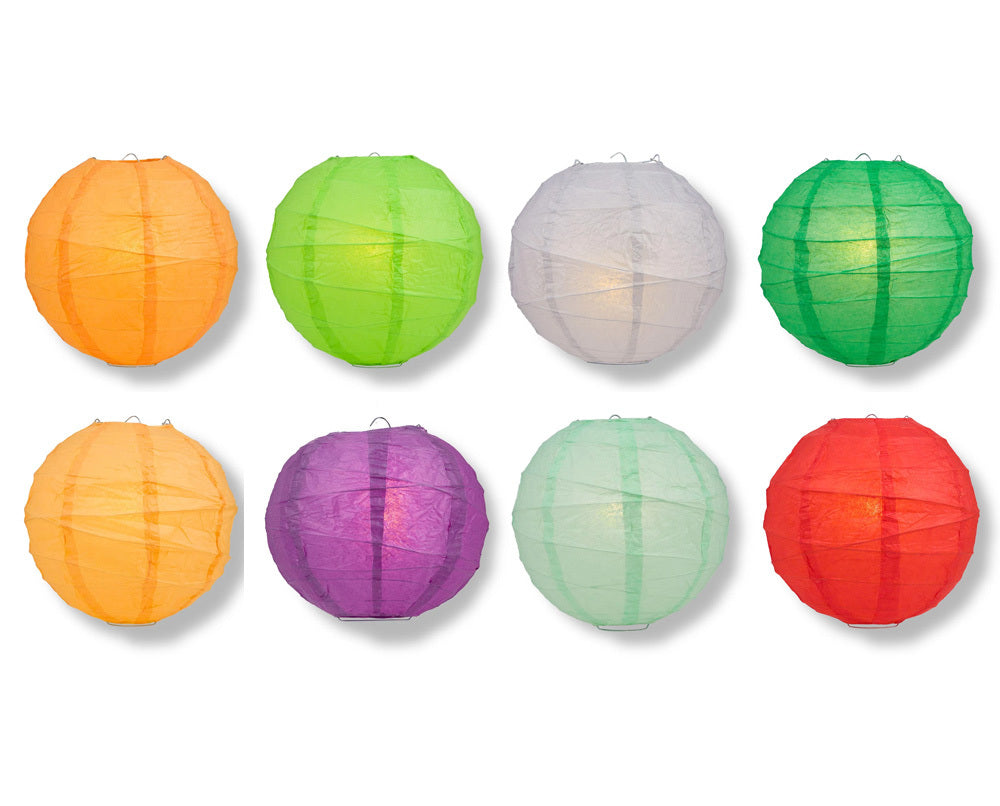 16&quot; Assorted Colors Round Paper Lanterns, Irregular Ribbing (8-Pack)