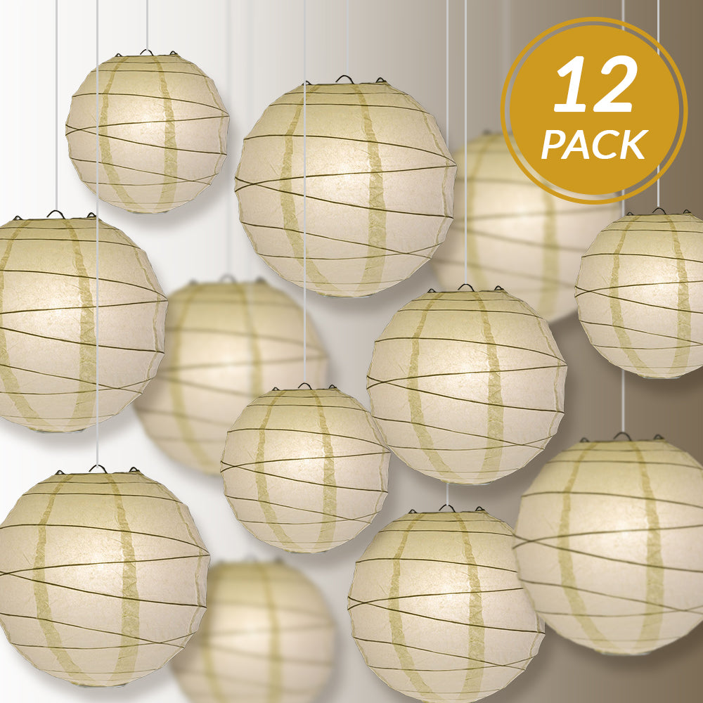 12-PC Beige / Ivory Paper Lantern Chinese Hanging Wedding &amp; Party Assorted Decoration Set, 12/10/8-Inch - PaperLanternStore.com - Paper Lanterns, Decor, Party Lights &amp; More