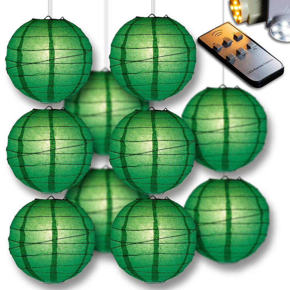 BLOWOUT Emerald Green Crisscross Paper Lantern 10pc Party Pack with Remote Controlled LED Lights Included