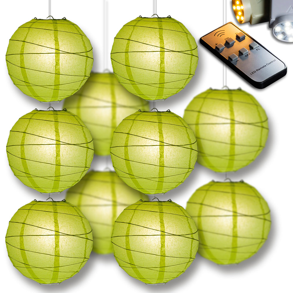 Light Lime Green Crisscross Paper Lantern 10pc Party Pack with Remote Controlled LED Lights Included