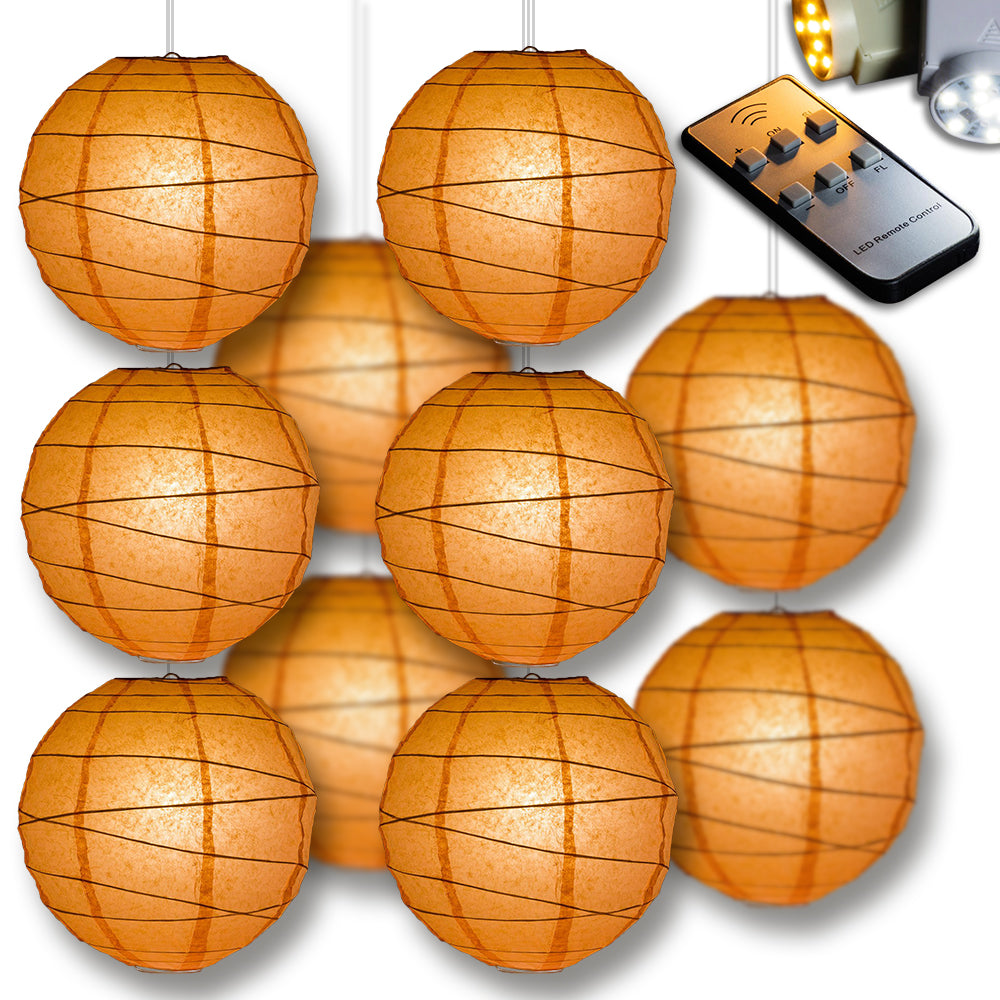 Peach Orange Coral Crisscross Paper Lantern 10pc Party Pack with Remote Controlled LED Lights Included
