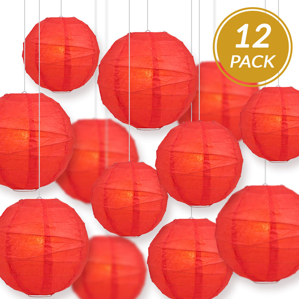 12-PC Red Paper Lantern Chinese Hanging Wedding & Party Assorted Decoration Set, 12/10/8-Inch
