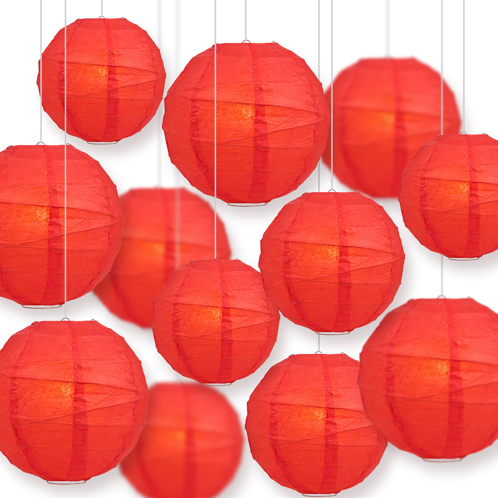 12-PC Red Paper Lantern Chinese Hanging Wedding & Party Assorted Decoration Set, 12/10/8-Inch