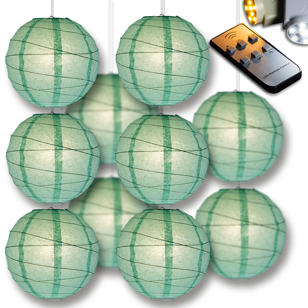 Cool Mint Green Crisscross Paper Lantern 10pc Party Pack with Remote Controlled LED Lights Included