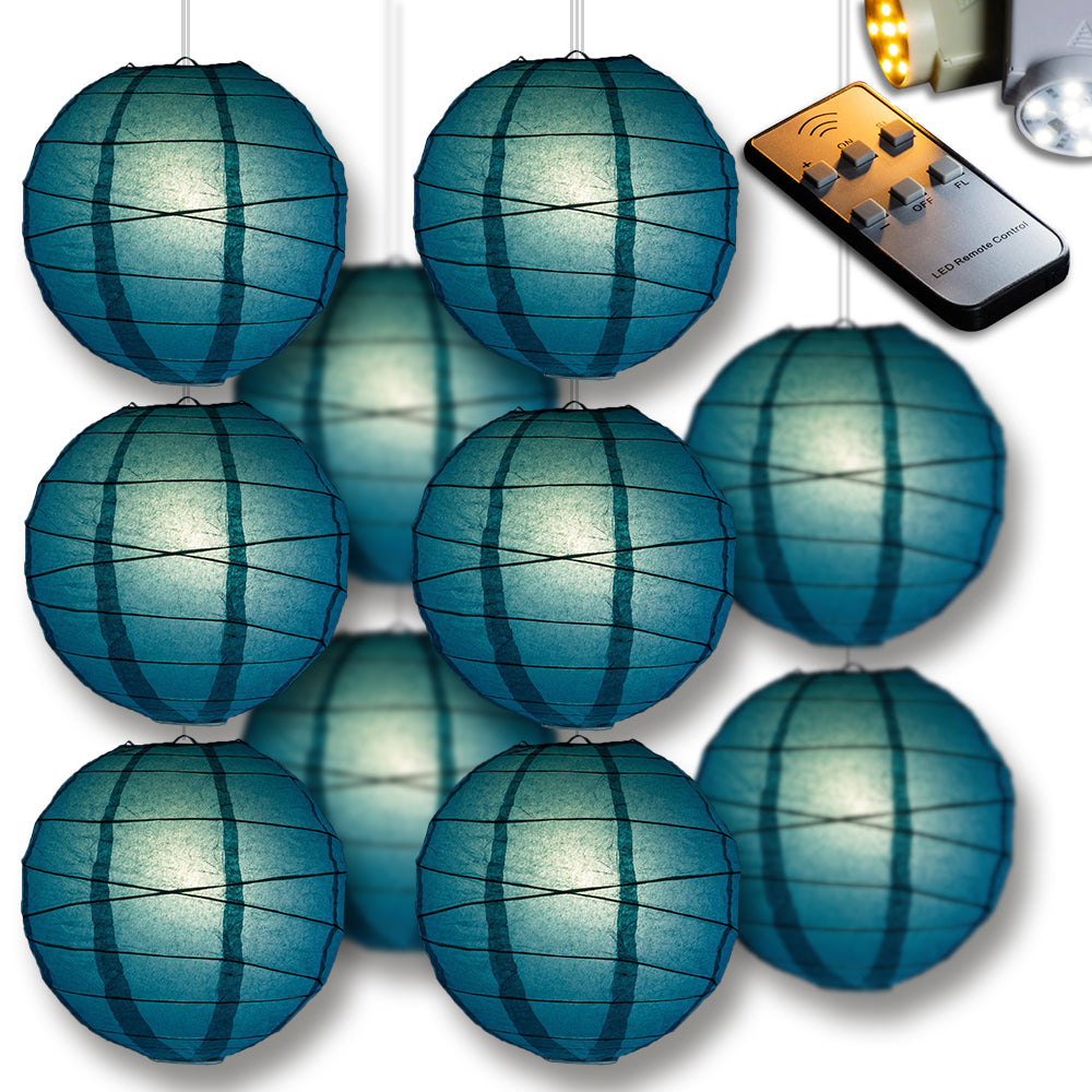 Tahiti Teal Crisscross Paper Lantern 10pc Party Pack with Remote Controlled LED Lights Included