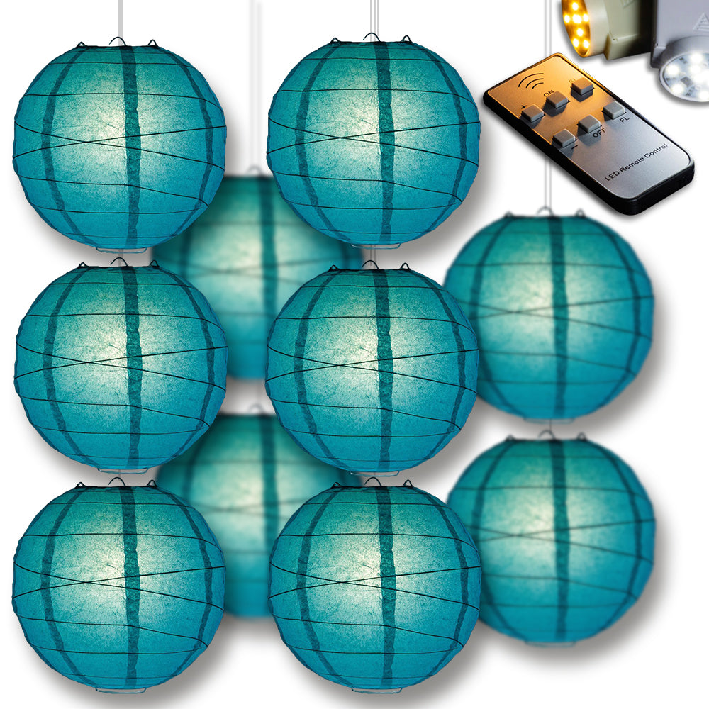 Teal Green Crisscross Paper Lantern 10pc Party Pack with Remote Controlled LED Lights Included