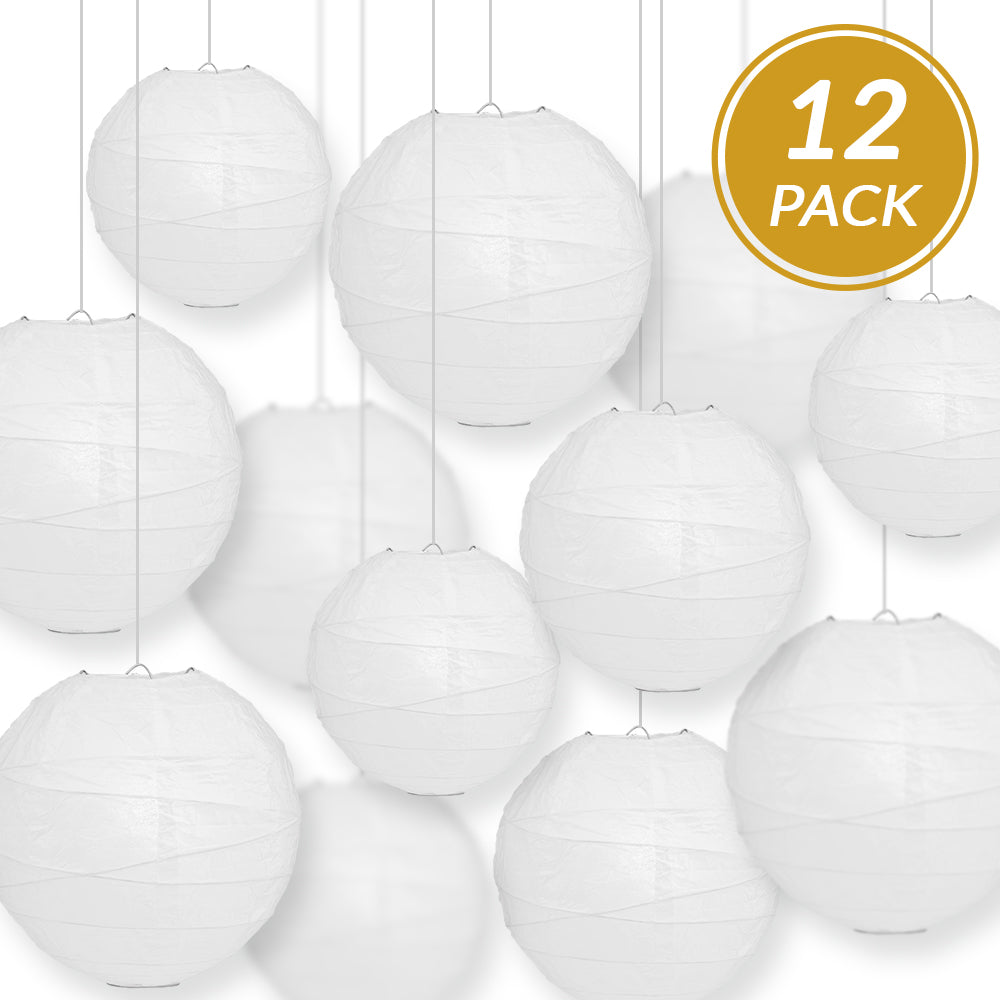 12-PC White Paper Lantern Chinese Hanging Wedding & Party Assorted Decoration Set, 12/10/8-Inch