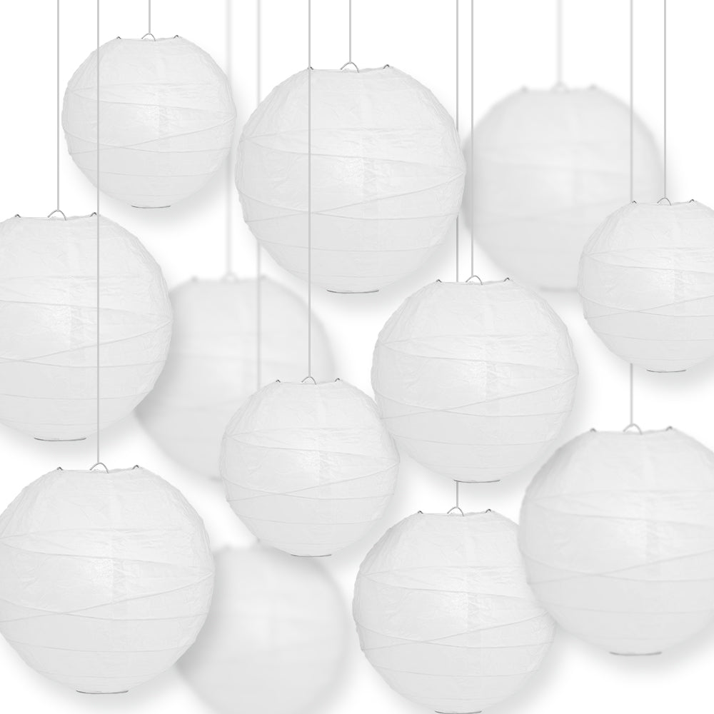 12-PC White Paper Lantern Chinese Hanging Wedding &amp; Party Assorted Decoration Set, 12/10/8-Inch